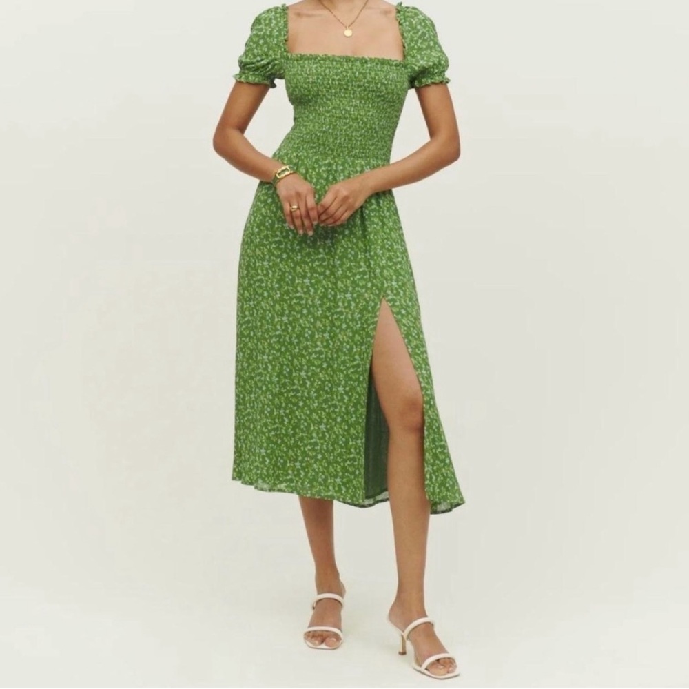 Green Reformation Floral Midi Dress